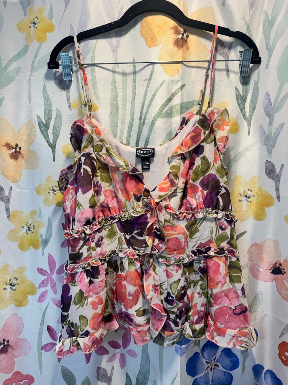Ecoté Floral Ruffle Tie-Front Cami in Multicolor Floral